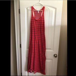 Striped pink and navy blue maxi dress